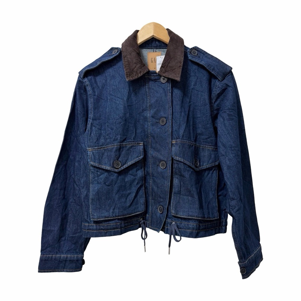 GAP Womens Corduroy Collar Relaxed Denim Jacket Size M Dark Wash Country Barn